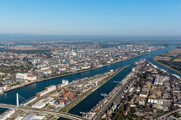 An aerial view of BASF's Ludwigshafen Verbund site.