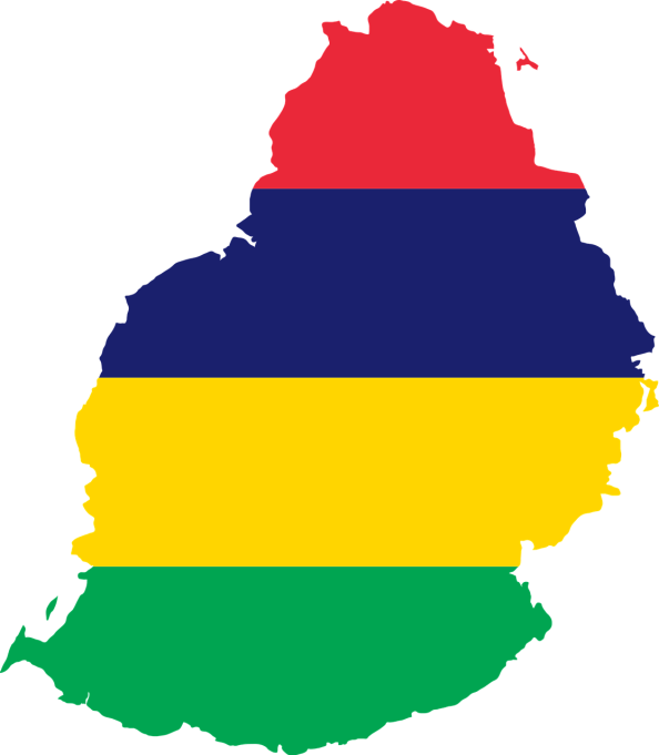 Geographical outlines of Mauritius in the colours of the national flag.