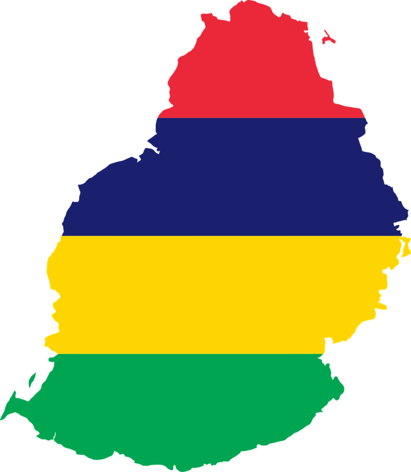 Geographical outlines of Mauritius in the colours of the national flag.