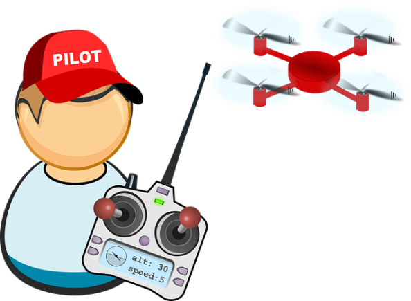 A graphic showing a drone and the person controlling it.