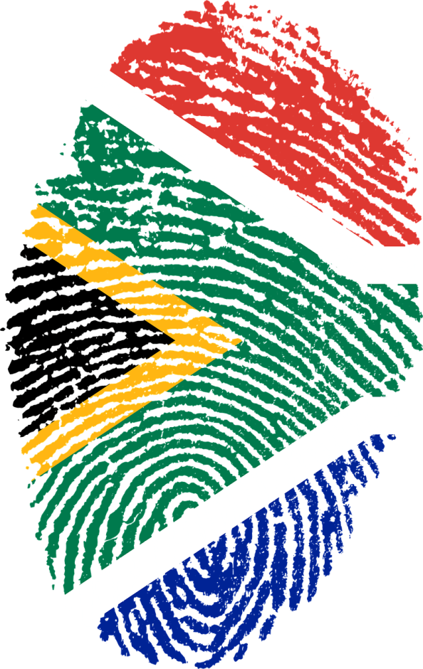 South African flag depicted with a fingerprint.