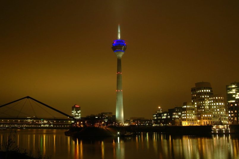 The Düsseldorf Harbour in the evening.