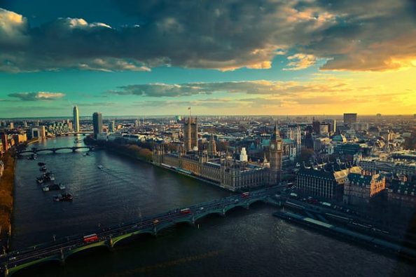 An aerial view of the London government district.