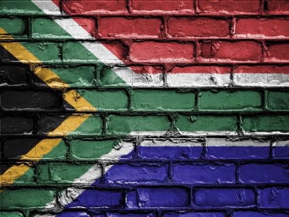 South African flag painted on a wall.