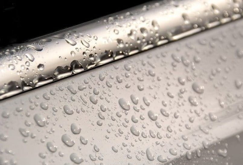 Water drops on aluminum.