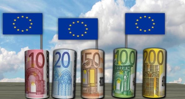 Bundles of money with the European flag as symbolic image.