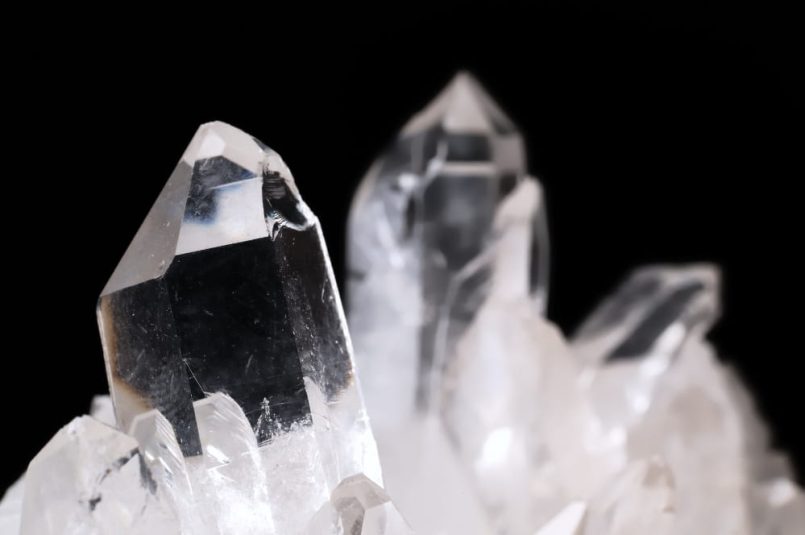 White shimmering tips of a rock crystal.