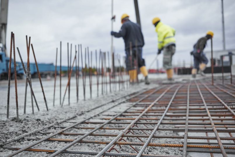 Grid on the floor of a construction site.