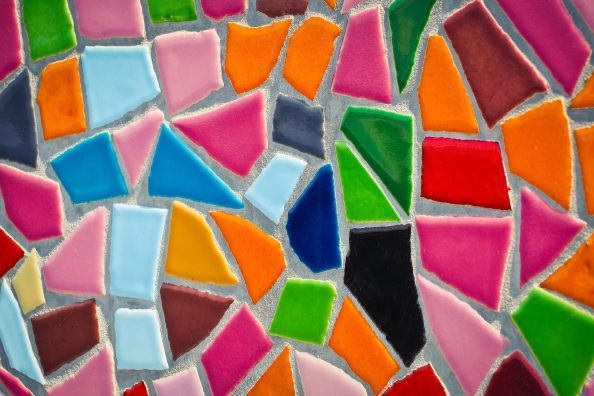 Colourful mosaic tiles in close-up.