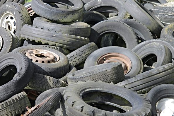 A stack of old tyres.