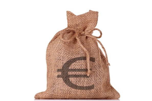 Jute bag with printed Euro sign.