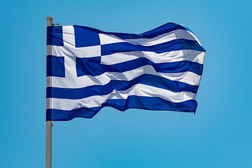 The Greek flag as a symbolic image.