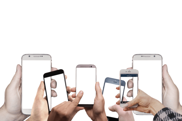 Hands and free-standing smartphone displays.