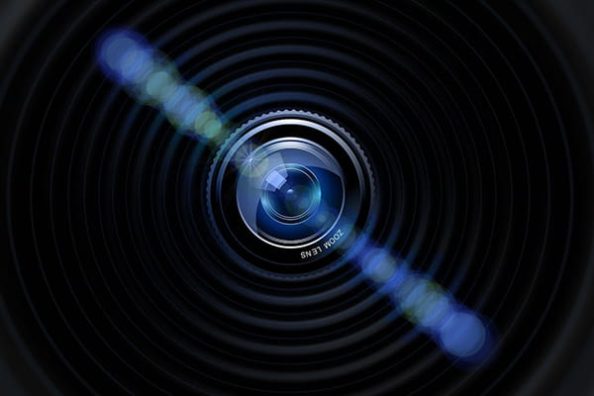 The lens of a photo camera.