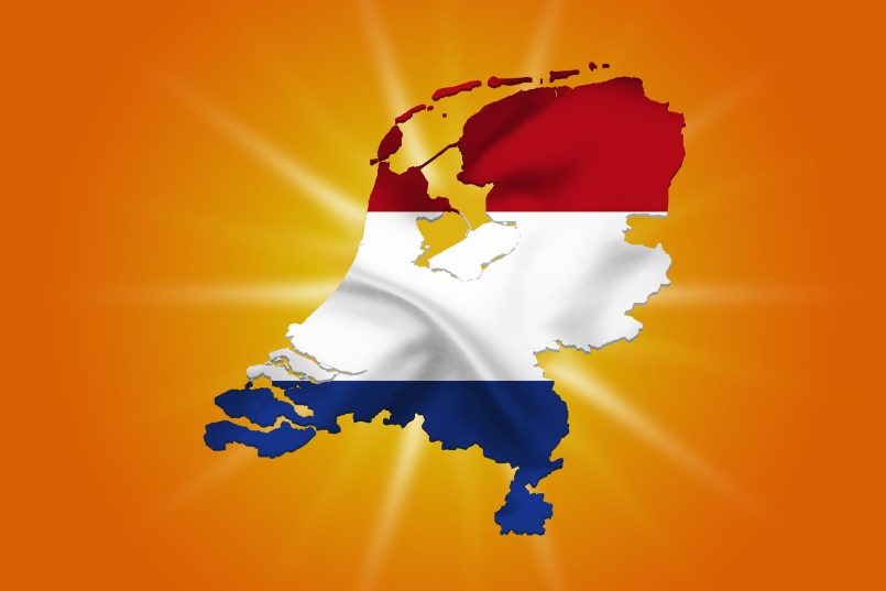 Dutch flag on an orange background.