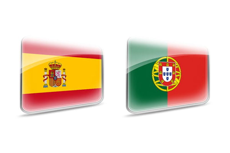 The stylised flags of Spain and Portugal.