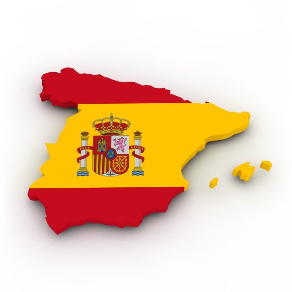 Geographical outlines of Spain in the colours of the national flag.