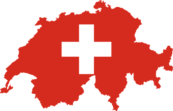 Geographical outlines of Switzerland in the colours of the national flag.