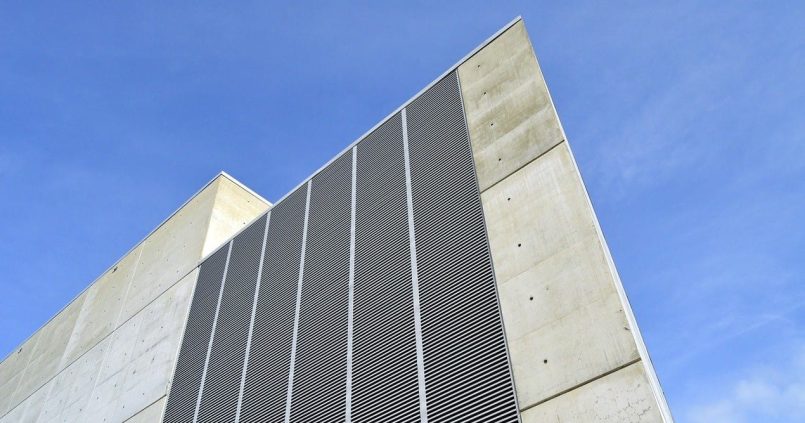 A concrete building.