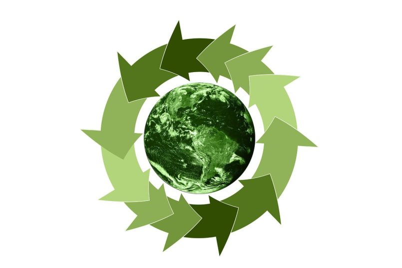 Green arrows around a green globe.