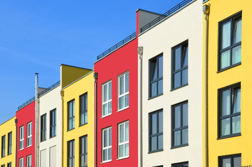 Colourfully painted house facades.