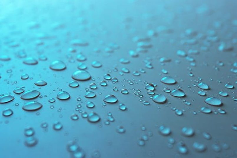 Drops on a blue surface.