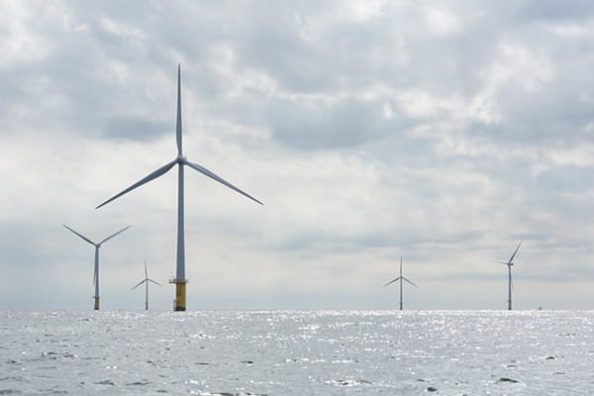 Offshore wind turbines.