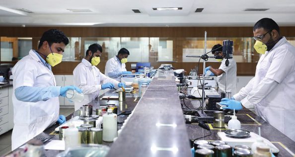 Hubergroup employees at work in the own R&D lab in Silvassa